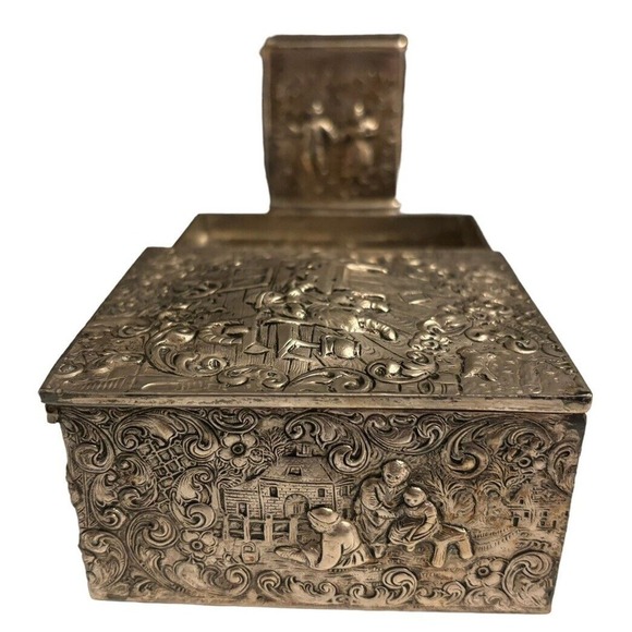 BARBOUR SP Cigarette Box Villagers Folk Dancers Repossess Hallmarked 3275 Rare - Picture 9 of 12